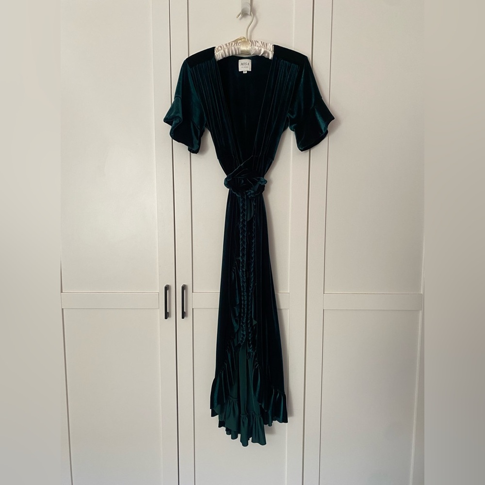 Misa Los Angeles Emerald Green Velvet “Selina” Midi Ankle Length Wrap Dress XS - Picture 4 of 8